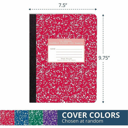 Roaring Spring Wide Ruled Hard Cover Composition Book - 100 Sheets - 200 Pages - Printed - Sewn/Tapebound - Both Side Ru