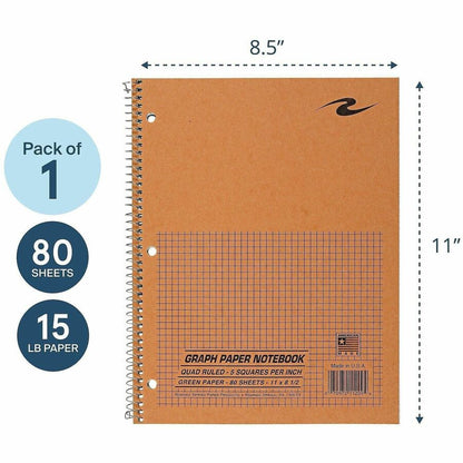 Roaring Spring 5x5 Graph Ruled Spiral Lab Notebook - 80 Sheets - 160 Pages - Printed - Spiral Bound - Both Side Ruling S