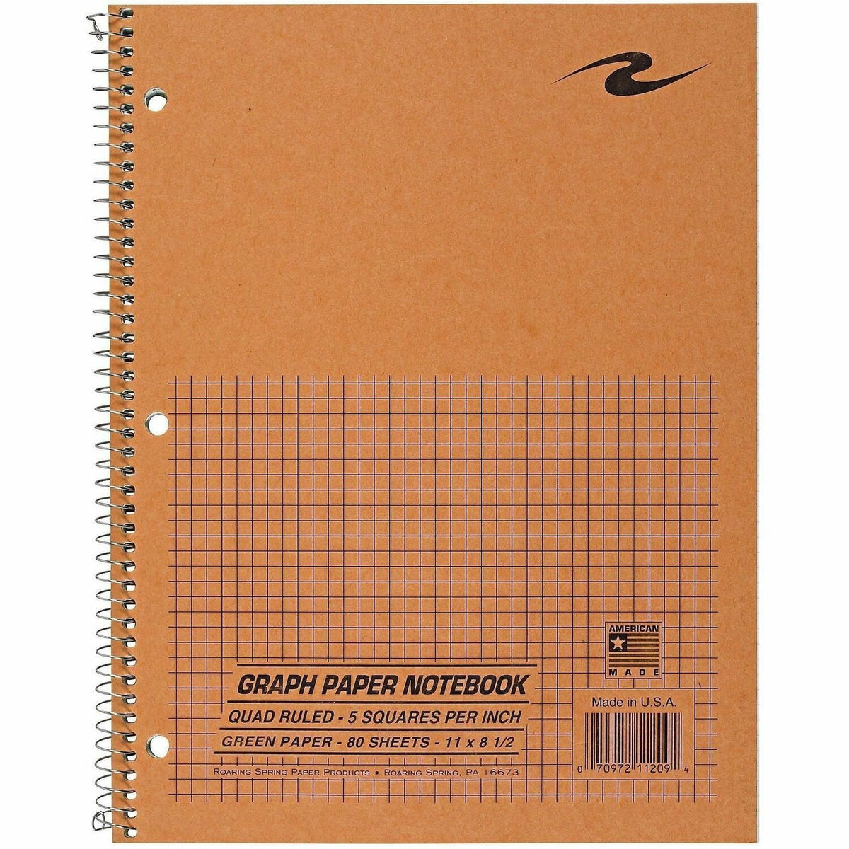 Roaring Spring 5x5 Graph Ruled Spiral Lab Notebook - 80 Sheets - 160 Pages - Printed - Spiral Bound - Both Side Ruling S
