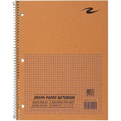 Roaring Spring 5x5 Graph Ruled Spiral Lab Notebook - 80 Sheets - 160 Pages - Printed - Spiral Bound - Both Side Ruling S