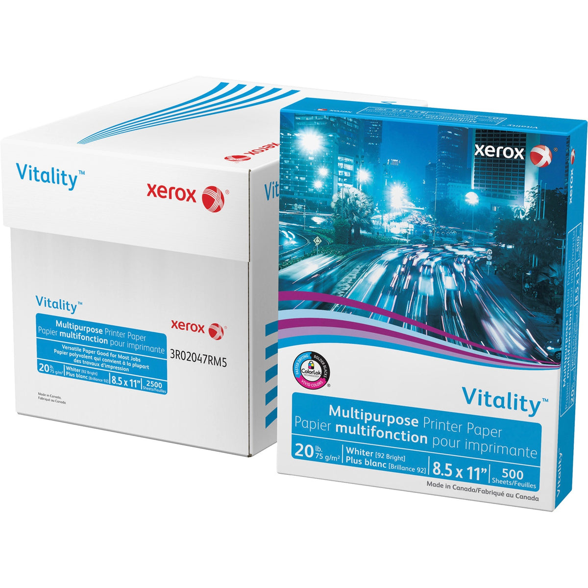 Xerox Vitality Multipurpose Printer Paper - White - 92 Brightness - 90% Opacity - Letter - 8 1/2" x 11" - 20 lb Basis We