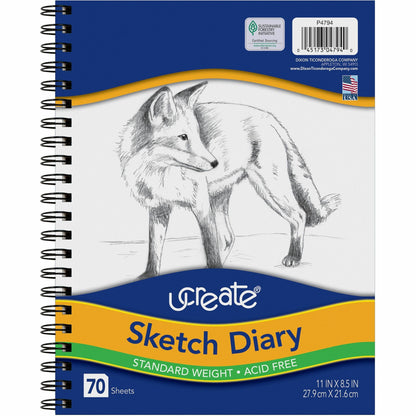 UCreate Art1st Sketch Diary - Letter - 70 Sheets - Plain - Spiral - Letter - 8 1/2" x 11" Sheet Size - White Paper - Aci