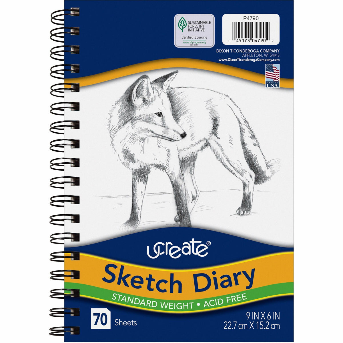 UCreate Art1st Sketch Diary - 70 Sheets - Plain - Spiral - 9" x 6" Sheet Size - White Paper - Acid-free - Recycled - 80 