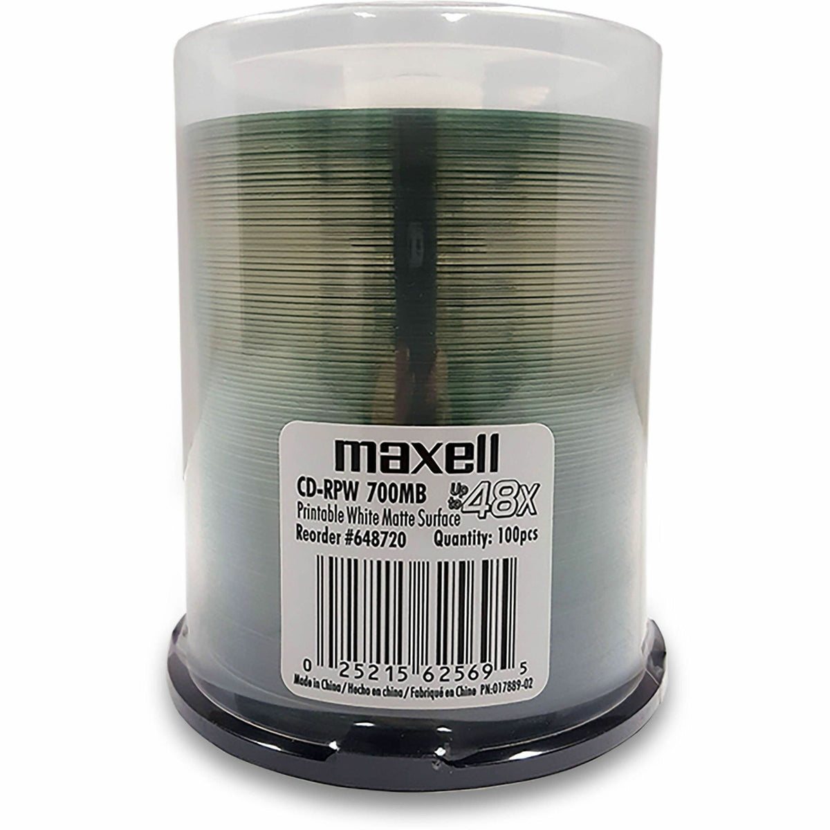 Maxell PW700 CD Recordable Media - CD-R - 48x - 700 MB - 100 / Pack - Matte White - 120mm - Single-layer - Printable