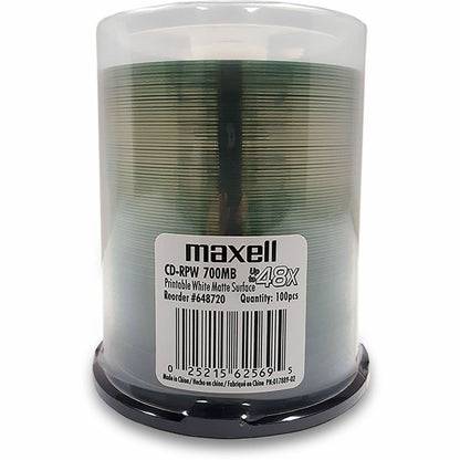 Maxell PW700 CD Recordable Media - CD-R - 48x - 700 MB - 100 / Pack - Matte White - 120mm - Single-layer - Printable