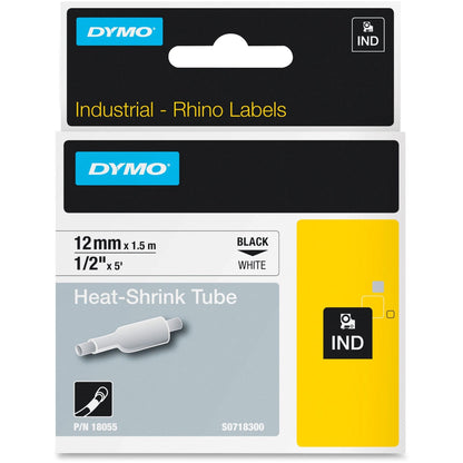 Dymo White Heat Shrink Tube - 15/32" Width x 59 1/16" Length - Removable Adhesive - Rectangle - Thermal Transfer - Black