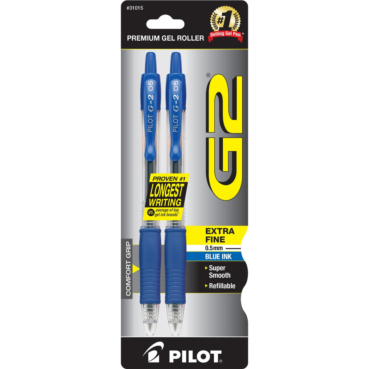 Pilot Premium Gel Ink Retractable Pen - Extra-Fine 0.5mm Point Size - Refillable - Retractable - Blue Gel-based Ink - 2 