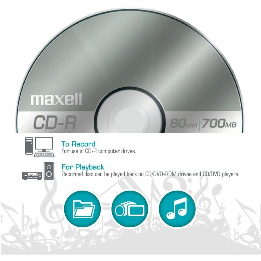 Maxell CD-R700 CD Recordable Media - CD-R - 48x - 700 MB - 100 / Pack - 120mm - 1.33 Hour Maximum Recording Time