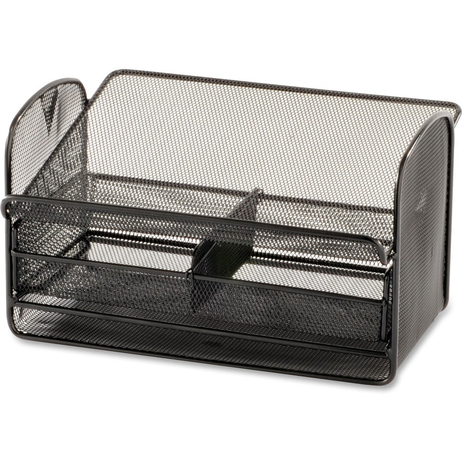 Safco Onyx Mesh Telephone Stand - 7" Height x 11.75" Width x 9.25" Depth - Desktop - Adjustable - Black - Steel - 1 Each