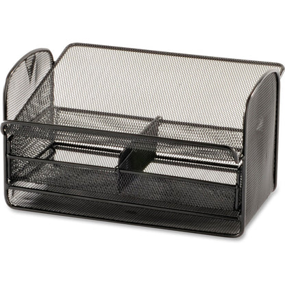 Safco Onyx Mesh Telephone Stand - 7" Height x 11.75" Width x 9.25" Depth - Desktop - Adjustable - Black - Steel - 1 Each
