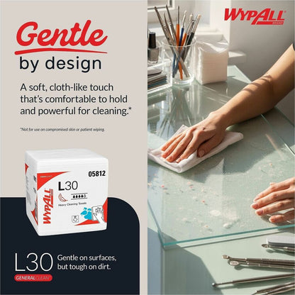 Wypall GeneralClean L30 Heavy Duty Cleaning Towels - 12" Length x 12.50" Width - White - 1 Pack