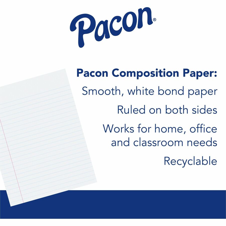 Pacon Composition Paper - Government - Letter - 500 Sheets - Ruled Red Margin - 16 lb Basis Weight - Government-Letter -