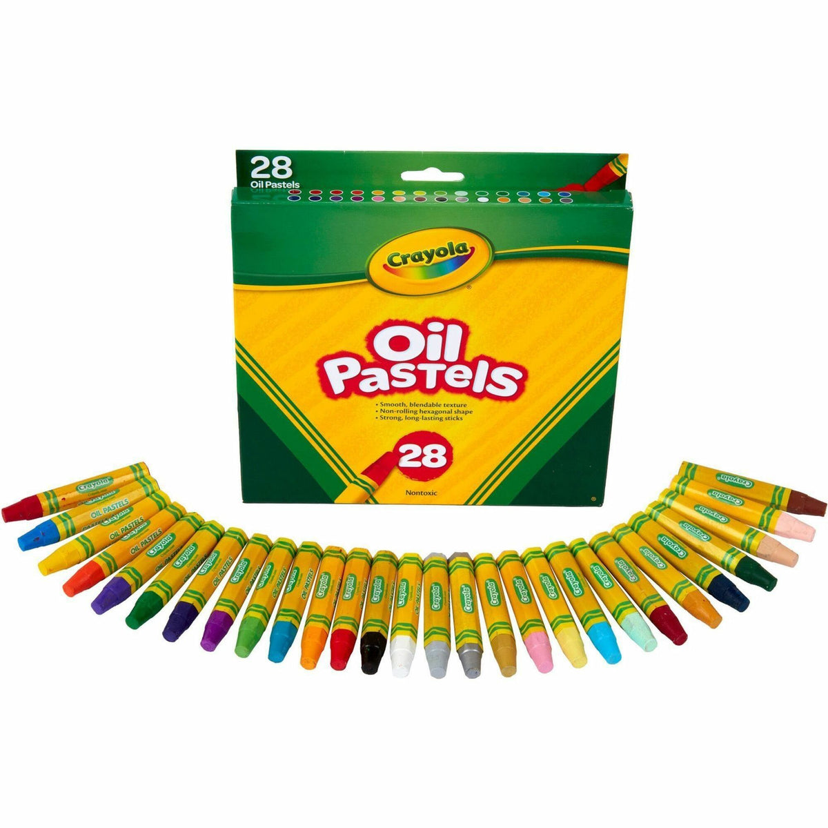 Crayola Jumbo 28 Oil Pastels - Apricot, Black, Blue, Green Blue, Blue-violet, Brown, Gray, Green, Metallic Silver, Orang