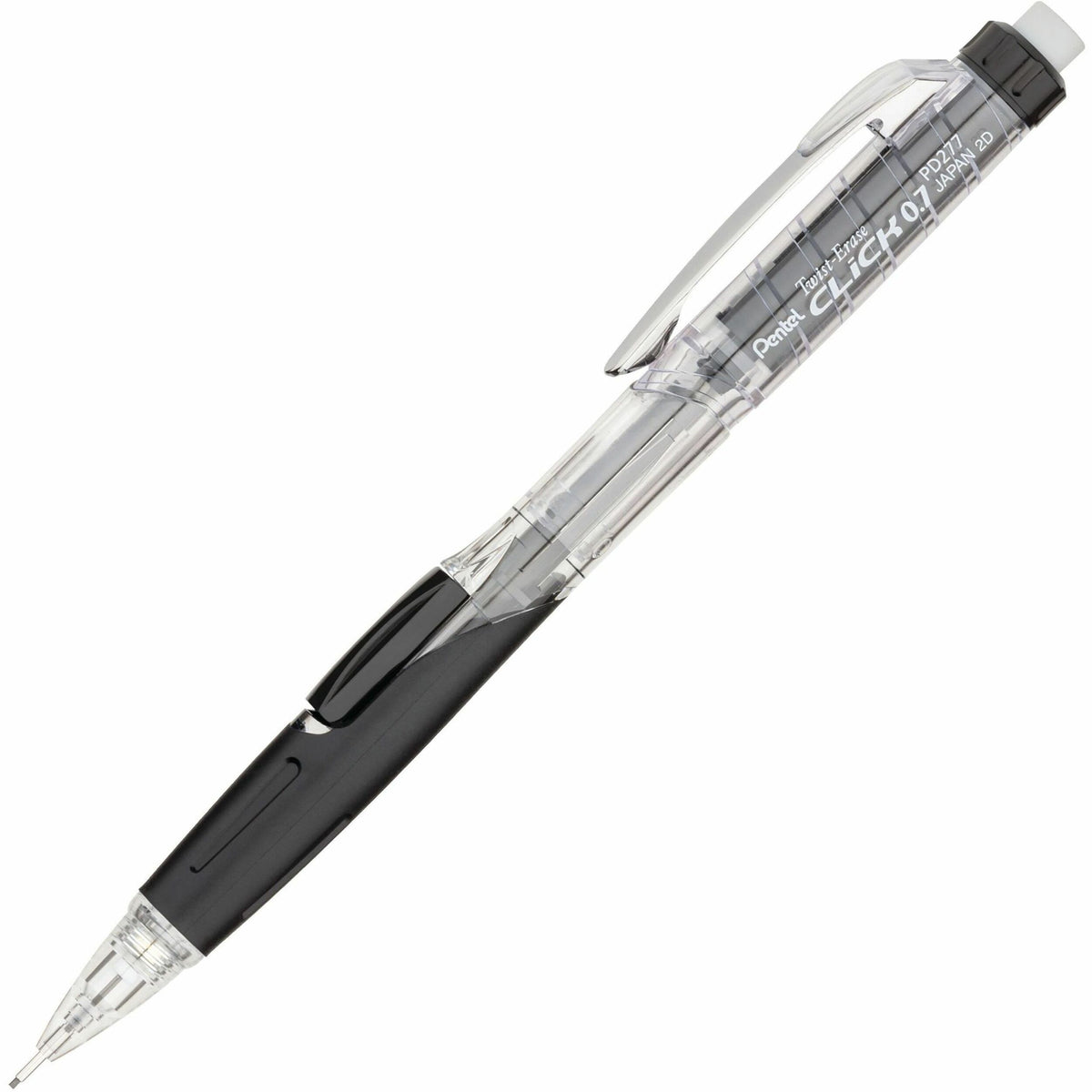 Pentel .7mm Twist-Erase Click Mechanical Pencil - 0.7 mm Smoke Lead - #2 - Refillable - Black, Transparent Barrel - 1 Ea