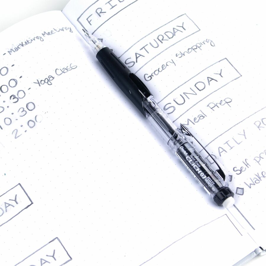 Pentel .7mm Twist-Erase Click Mechanical Pencil - 0.7 mm Smoke Lead - #2 - Refillable - Black, Transparent Barrel - 1 Ea
