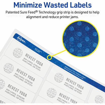 Avery® 1" x 2-5/8" Labels, Ultrahold, 1,500 Labels (5520) - Waterproof - x 1" Width x 2 5/8" Length - Permanent Adhesive