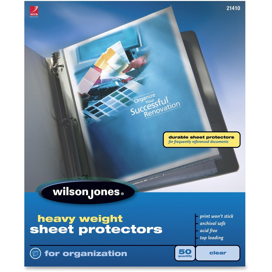 Wilson Jones Heavyweight Top-Loading Sheet Protectors - 3.3 mil Thickness - For Letter 8 1/2" x 11" Sheet - Ring Binder 
