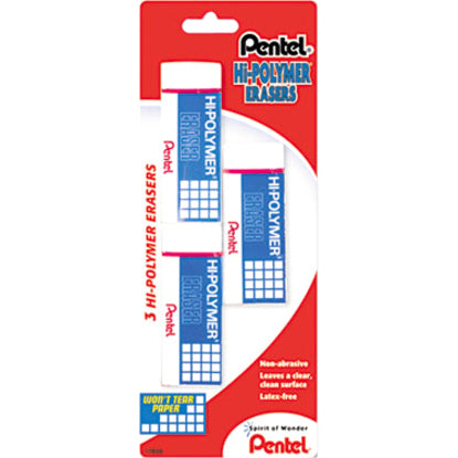 Pentel Hi-Polymer Eraser - White - Polyvinyl Chloride (PVC) - 3 / Pack