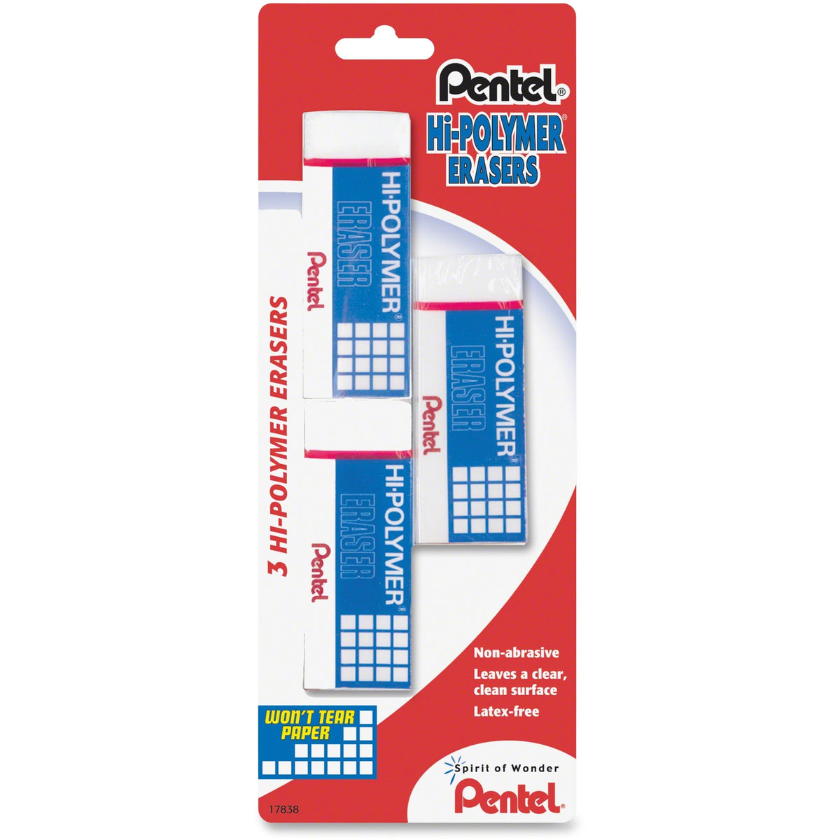 Pentel Hi-Polymer Eraser - White - Polyvinyl Chloride (PVC) - 3 / Pack