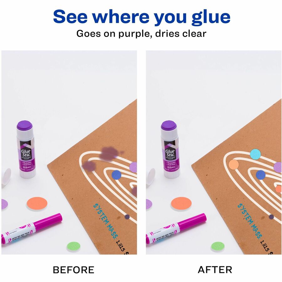 Avery® Glue Stic with Disappearing Purple Color - 1.27 oz - Purple - 6 / Pack