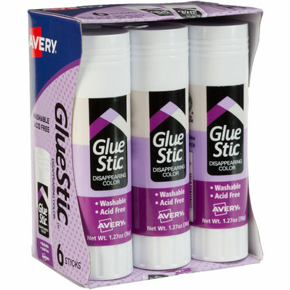 Avery® Glue Stic with Disappearing Purple Color - 1.27 oz - Purple - 6 / Pack
