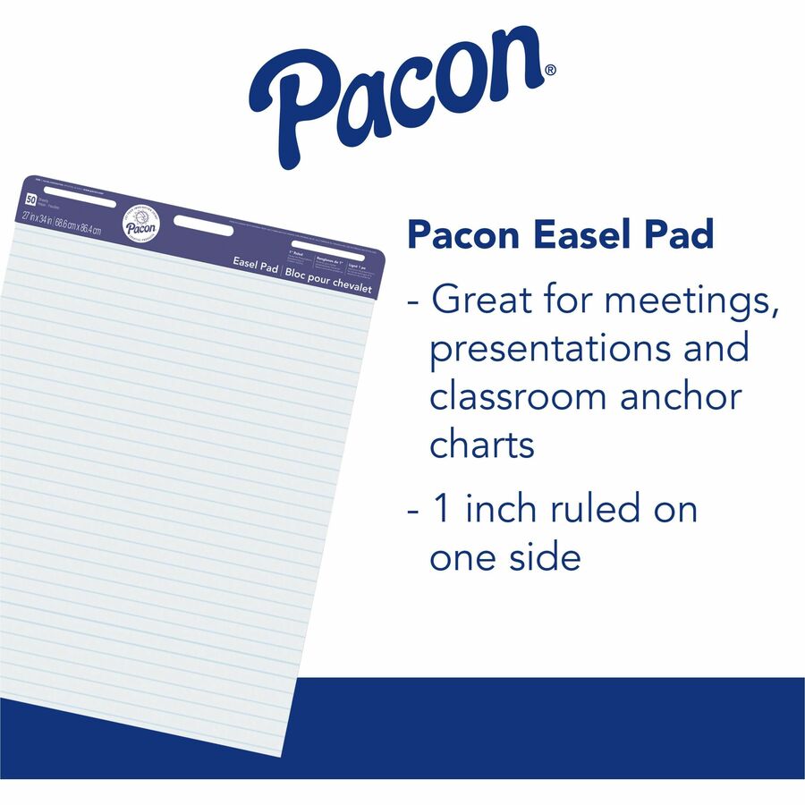 Pacon Ruled Easel Pads - 50 Sheets - Stapled/Glued - Front Ruling Surface - Ruled Front Ruling - 1" Ruled - 27" x 34" Sh