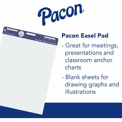Pacon Unruled Easel Pads - 50 Sheets - Plain - Stapled/Glued - Unruled Front Ruling - 27" x 34" Sheet Size - White Paper