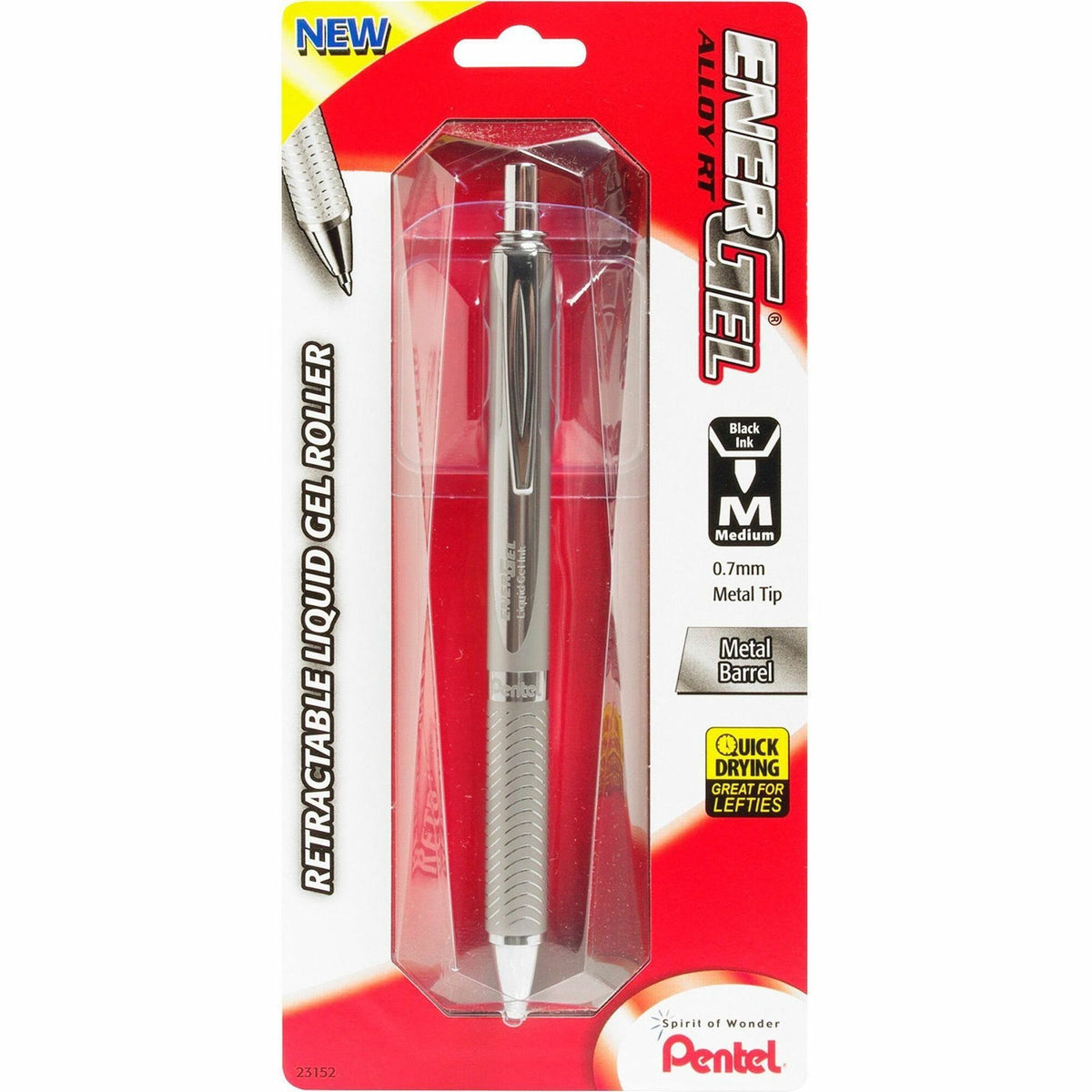 Pentel EnerGel Alloy Retractable Gel Pens - 0.7 mm Medium Pen Point - Refillable - Retractable - Black Ink - Gel-based -