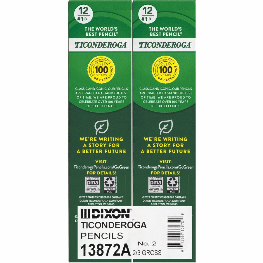 Ticonderoga Wood-Cased Pencils - Black Lead - 2HB - Yellow Barrel - 12 Pencils/Pack - 96 / Pack