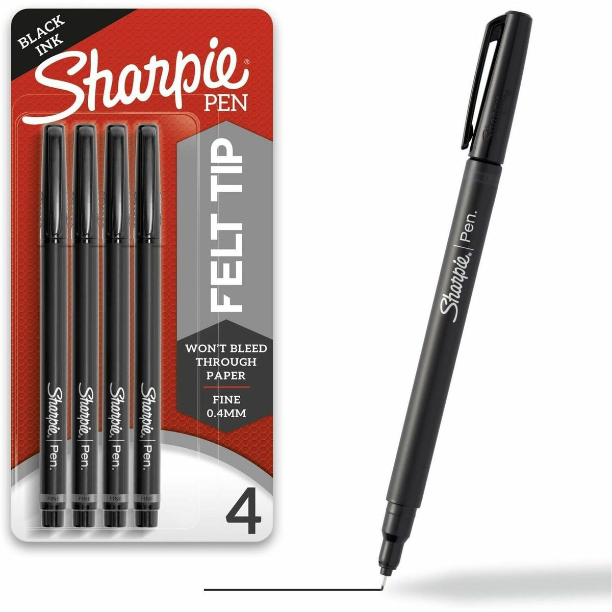 Sharpie Permanent Ink Pen - Fine Needle Pen Point - Black Ink - Gray, Black Barrel - 4 / Pack