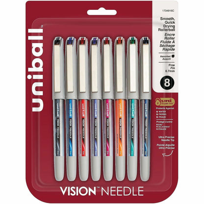 Uni-Ball Vision Needle Stick Rollerball Pen - 0.7 mm Fine Needle Pen Point - Blue, Black, Green, Orange, Pink, Purple, R