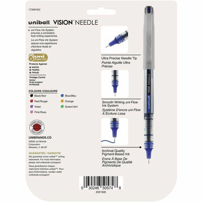 Uni-Ball Vision Needle Stick Rollerball Pen - 0.7 mm Fine Needle Pen Point - Blue, Black, Green, Orange, Pink, Purple, R