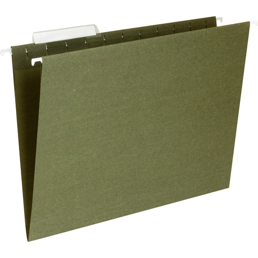 Business Source 1/3 Tab Cut Letter Recycled Hanging Folder - 8 1/2" x 11" - 11 pt. - Standard Green - Acid-free - 100% R