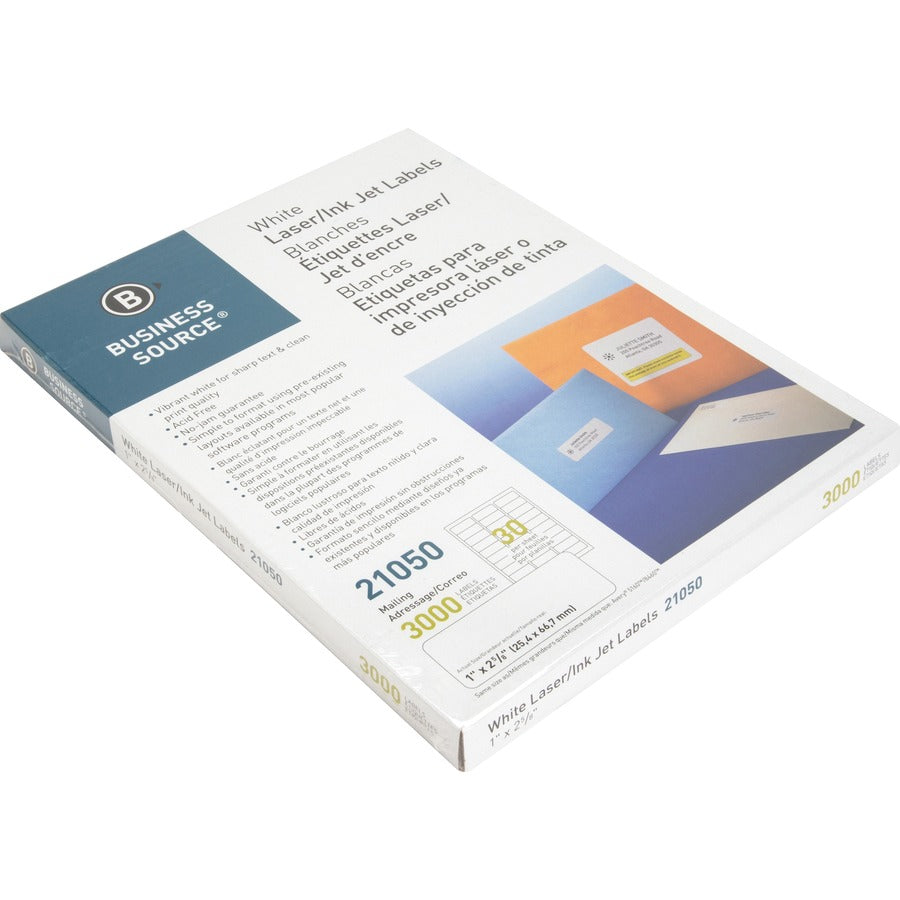 Business Source Bright White Premium-quality Address Labels - 1" Width x 2 5/8" Length - Permanent Adhesive - Rectangle 