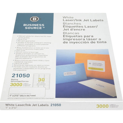 Business Source Bright White Premium-quality Address Labels - 1" Width x 2 5/8" Length - Permanent Adhesive - Rectangle 