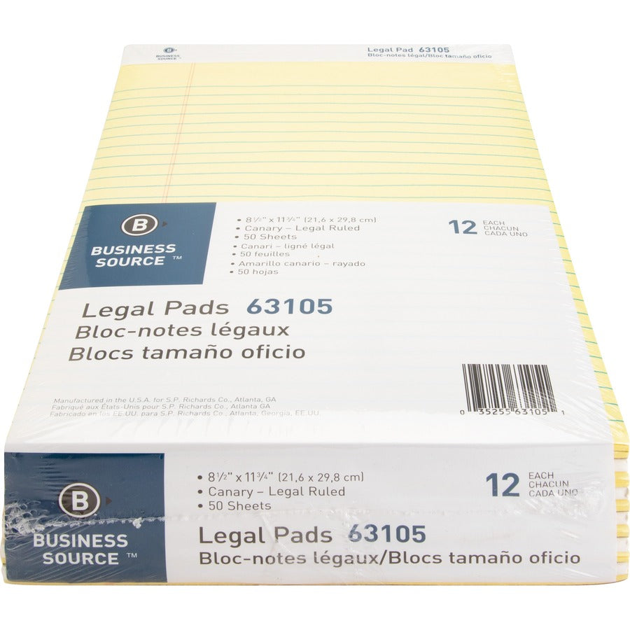 Business Source Micro-Perforated Legal Ruled Pads - 50 Sheets - 0.34" Ruled - 16 lb Basis Weight - 8 1/2" x 11 3/4" Shee