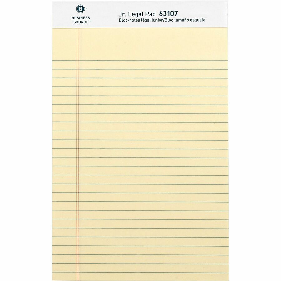 Business Source Writing Pads - 50 Sheets - 0.28" Ruled - 16 lb Basis Weight - Jr.Legal - 8" x 5" Sheet Size - Canary Pap