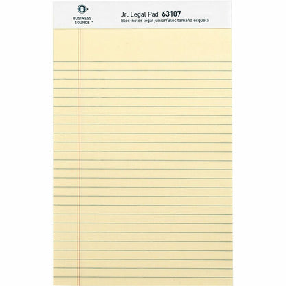 Business Source Writing Pads - 50 Sheets - 0.28" Ruled - 16 lb Basis Weight - Jr.Legal - 8" x 5" Sheet Size - Canary Pap