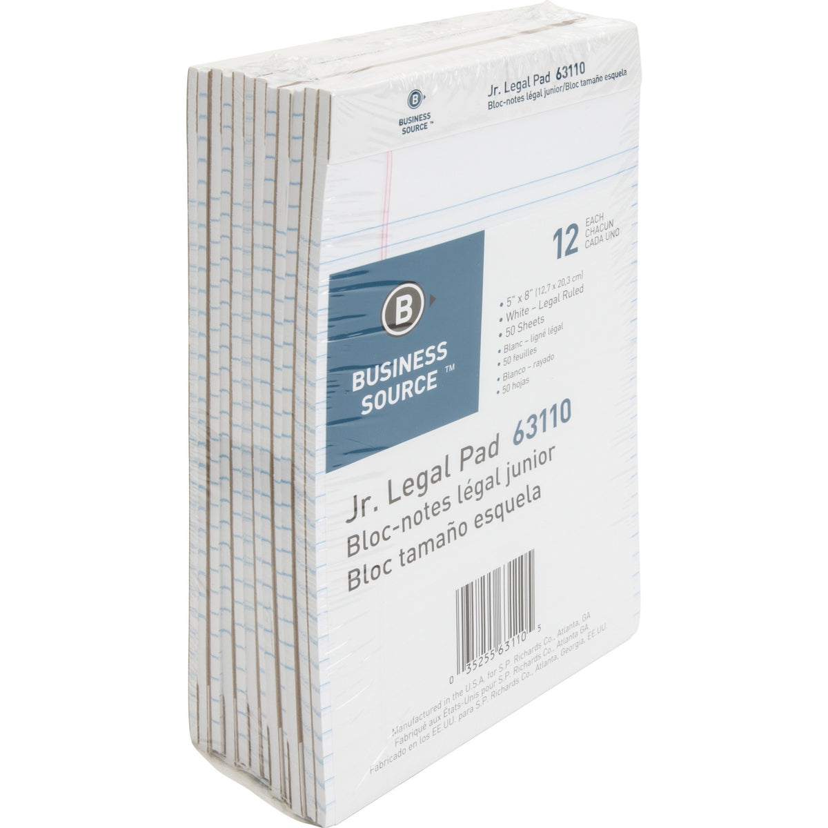 Business Source Writing Pads - 50 Sheets - 0.28" Ruled - 16 lb Basis Weight - Jr.Legal - 8" x 5" Sheet Size - White Pape