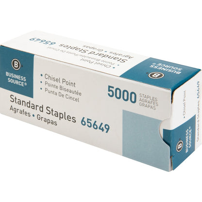 Business Source Standard Staples - 1/4" Leg - 1/2" Crown - Holds 30 Sheet(s) - Chisel Point - Silver - 210 Per Strip - 5