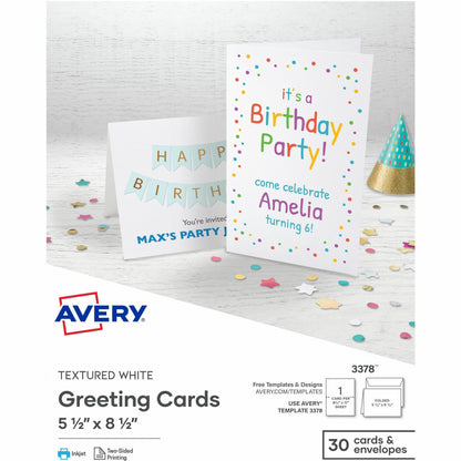 Avery® Half-Fold Greeting Cards, Textured, Uncoated, 5-1/2" x 8-1/2" , 30 Cards (3378) - 5 1/2" x 8 1/2" - Textured - 6 