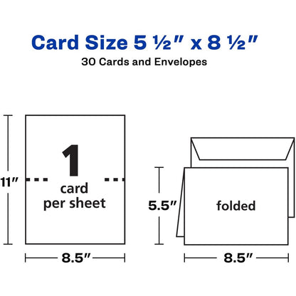 Avery® Half-Fold Greeting Cards, Textured, Uncoated, 5-1/2" x 8-1/2" , 30 Cards (3378) - 5 1/2" x 8 1/2" - Textured - 6 