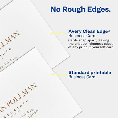 Avery® Clean Edge Business Cards, 2" x 3.5" , Ivory, 200 (08876) - 90 Brightness - 2" x 3 1/2" - 93 lb Basis Weight - 25