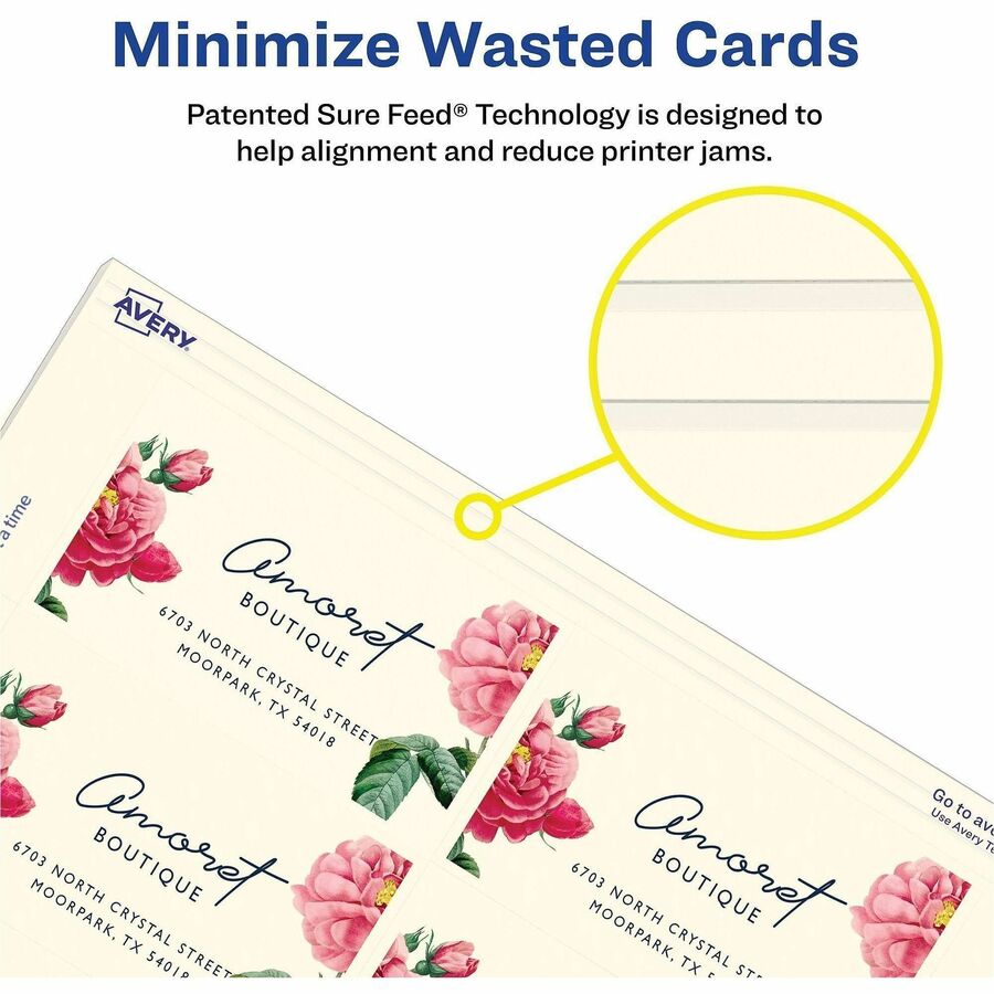 Avery® Clean Edge Business Cards, 2" x 3.5" , Ivory, 200 (08876) - 90 Brightness - 2" x 3 1/2" - 93 lb Basis Weight - 25