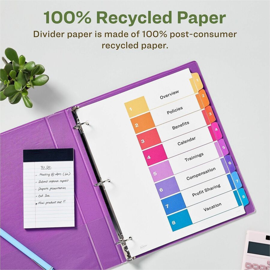 Avery EcoFriendly Recycled Dividers, 8 Tabs (3 Sets of 11081) - 24 x Divider(s) - 24 Tab(s) - Digit - 1-8, Table of Cont