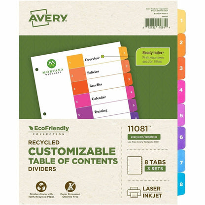 Avery EcoFriendly Recycled Dividers, 8 Tabs (3 Sets of 11081) - 24 x Divider(s) - 24 Tab(s) - Digit - 1-8, Table of Cont