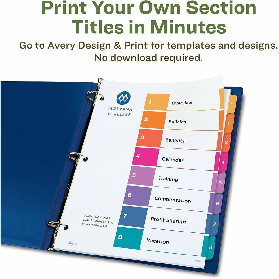 Avery EcoFriendly Recycled Dividers, 8 Tabs (3 Sets of 11081) - 24 x Divider(s) - 24 Tab(s) - Digit - 1-8, Table of Cont