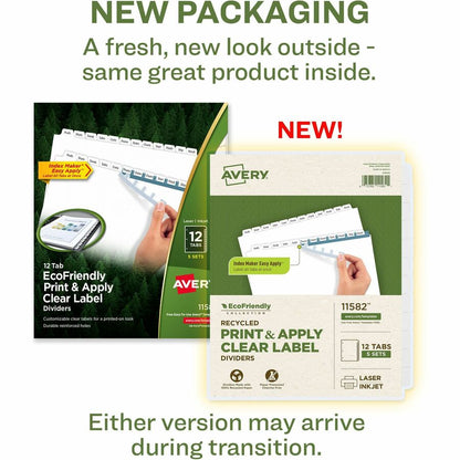 Avery® Eco-friendly Index Makers Dividers - 60 x Divider(s) - 12 Print-on Tab(s) - 12 - 12 Tab(s)/Set - 5 / Pack