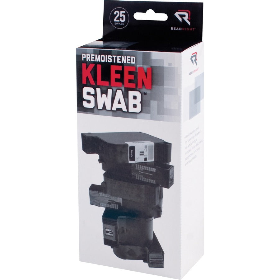 Read Right KleenSwab Presaturated Swabs - For Keyboard, Printer Head, Ink Cartridge, Home/Office Equipment - 25 / Box