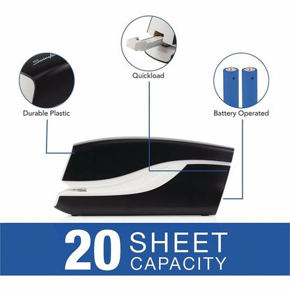 Swingline Breeze Automatic Stapler - Staples Upto 20 Sheet of 20lb Paper - Holds Upto 105 Staple - Half Strip - Staple S